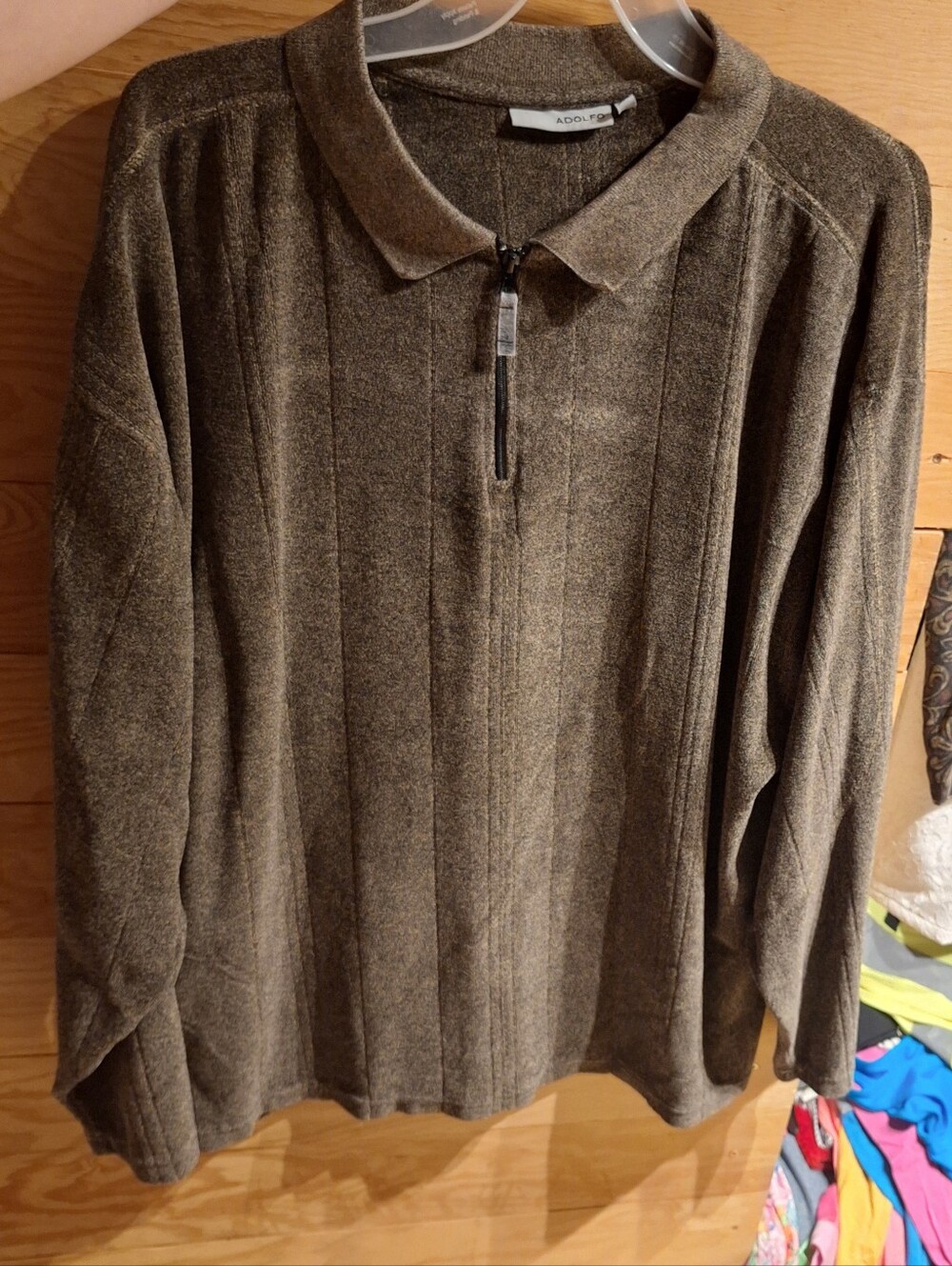 Adolfo Brown Zip-Front Polo Sweater
